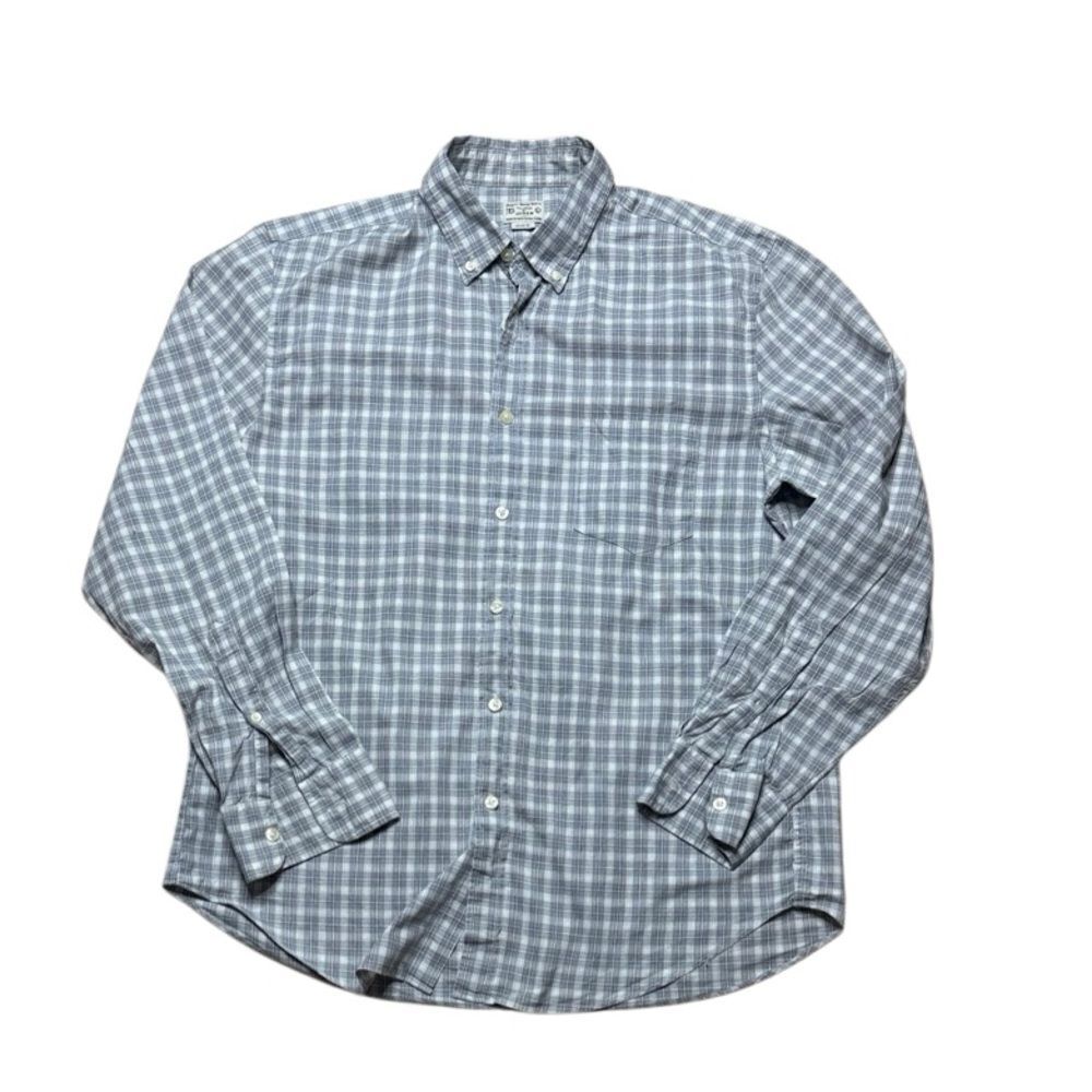 J Crew Men’s Gray Checkered Button Down Cotton Shirt Large